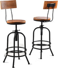 Diwhy Industrial Bar Stool-26-32 Inch Adjustable Swivel Metal Wood Seat Stool Bar Height Bar Stool with Backrest-for Kitchen, Dining Side Chair, Pub, Bistro, Set of 2, Black