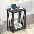 FOLUBAN Small Side Table, Rustic Wood and Metal End Table with Storage, Vintage Night Stand for Living Room Bedroom Office, Dark Gray