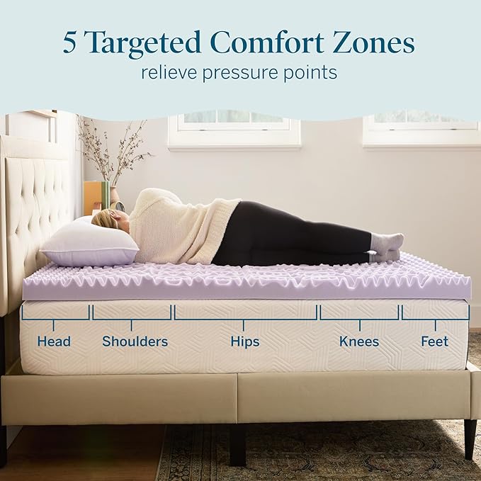 Lucid Lavender Infused 3 Inch Memory Foam Mattress Topper - Twin XL Size - Plush Feel - 5 Convoluted Zones - CertiPUR Certified - New Home Owner & Dorm Room Essentials