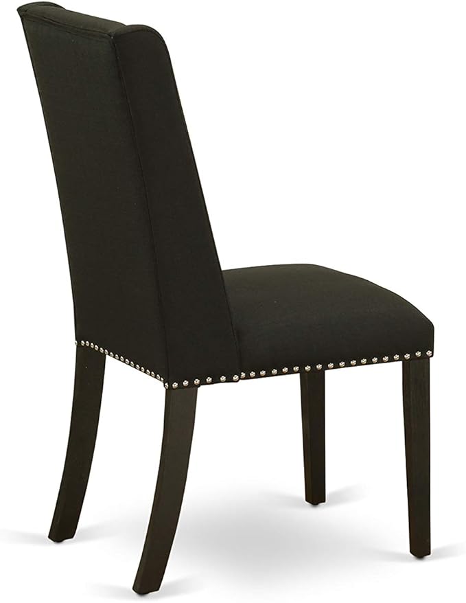 East West Furniture X677FL624-5 5 Piece Dining Room Furniture Set Includes a Rectangle Dining Table with X-Legs and 4 Black Linen Fabric Parsons Chairs, 40x72 Inch, Multi-Color