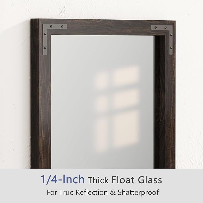 VocalStar Black Wood Framed Mirror 22 x 30 Inch, Rustic Natural Black Wooden Rectangle Bathroom Vanity Wall Mirror for Farmhouse Boho Decor, 1/4-inch Shatterproof Glass | Waterproof