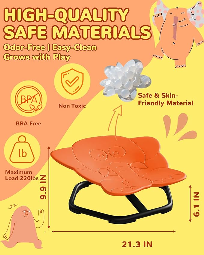 21" L × 19" W Spinning Chair for Autistic Kids, Sensory Toys for Kids with Autism, Sit and Spin, Toddlers & ADHD Children, Sensory Products Swivel Chair, Orange