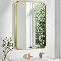 Matte Gold Mirror, 22x30 Inch Brushed Gold Mirror, Aluminum Alloy Framed Vanity Mirror, Rounded Rectangle Bathroom Mirror for Over Sink, Anti-Rust Wall Mirror (Horizontally or Vertically)