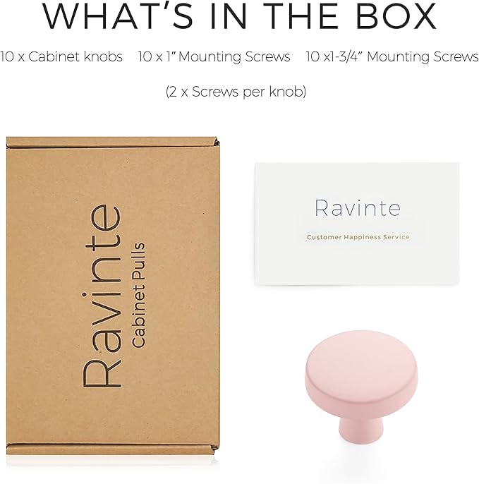Ravinte 10 Pack Drawer Pulls 1-1/4 Inch Pink Kitchen Cabinet Knobs Solid Round Dresser Handles for Simple Cupboard Hardware