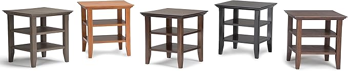 SIMPLIHOME Acadian SOLID WOOD 19 inch Wide Square Transitional End Table in Brunette Brown for the Living Room and Bedroom