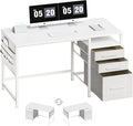 Ｍａｉｈａｉｌ Maihail Small Desk with Drawers, 47 inch Computer Desk with Shelves, Writing Desk with Storage, Small Office Desk with Metal Frame, White