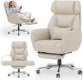 GABRYLLY Office Criss Cross Chair with Footrest, Big and Tall Executive Chair with Wide Seat,Reversible Armrest,Wheels, Lumbar Pillow and 120°Tilt,Computer Desk Chair for Gaming,Meditation,Ivory