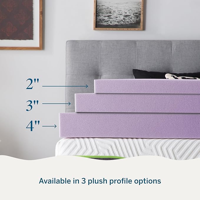 Lucid 3 Inch Lavender Infused Memory Foam Mattress Topper - Ventilated Design – Pressure Relieving Bed Topper - Mattress Pad – CertiPur Certified - Full Size