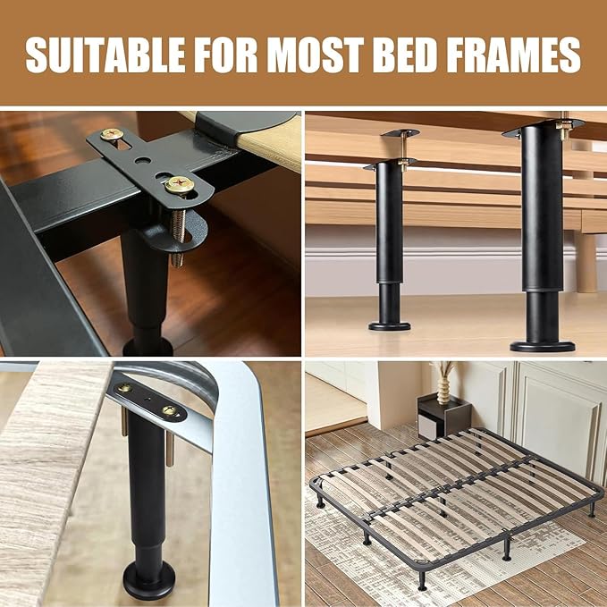 4 Pcs Adjustable Bed Frame Center Support Legs, Heavy Duty Cold Rolled Steel Bed Slat Support Legs With Wider Base, Bed Frame Leg Replacement, Furniture Support Reinforcement Kit, Height 13.8‘’-23.6‘’