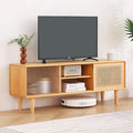 Tiita Rattan TV Stand for 55 Inch TV, Bamboo TV Cabinet with Adjustable Shelf and Storage, Boho Entertainment Center, Mid Century Modern Media Console for Bedroom, Living Room, Study (Natural)
