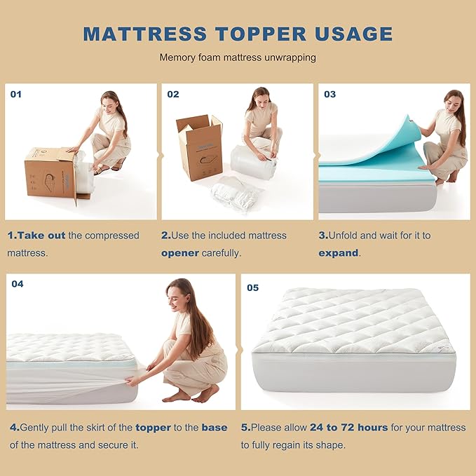 Bedlore 4-Inch Queen Mattress Topper for Back Pain - Dual Layer Medium Support (2" Gel Memory Foam + 2" Cooling Fluffy Pillow Top Pad), Breathable & Pressure Relief (Gray)