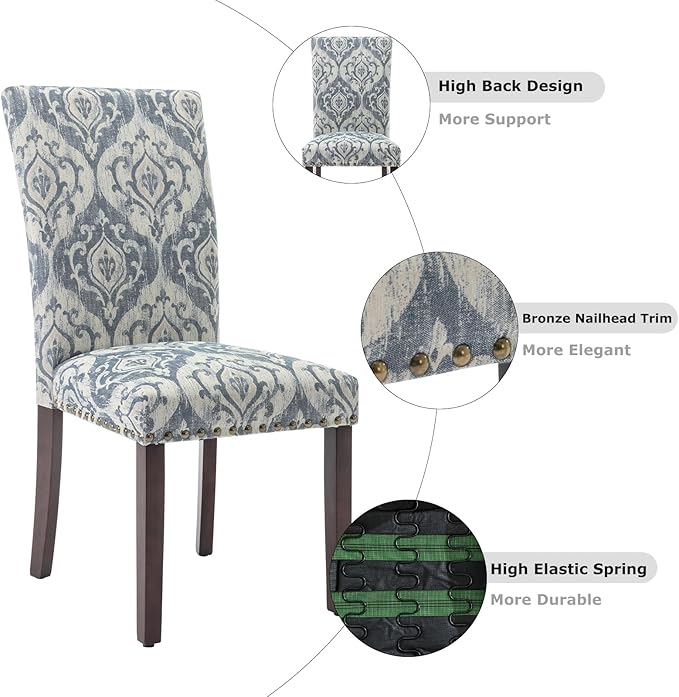 COLAMY 3-Piece Extendable Dining Table Set for 2, 36" Kitchen Round Wood Table with 2 Nailhead Dining Room Chairs,Light Brown/White&Blue Flower