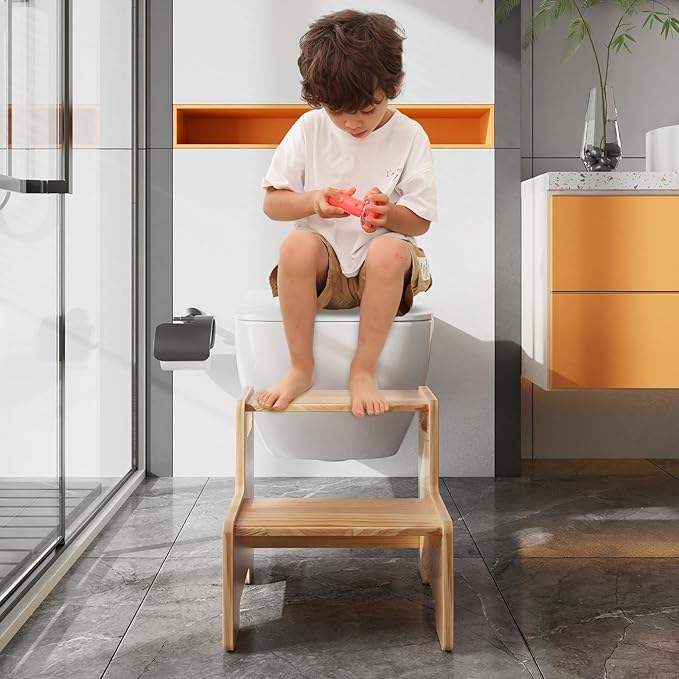 Wooden Step Stool for Kids,Supports 300 lbs Kids Toddler Stepping Stool Toilet/Kitchen/Bed Foot Stool,Natural,2 Packs