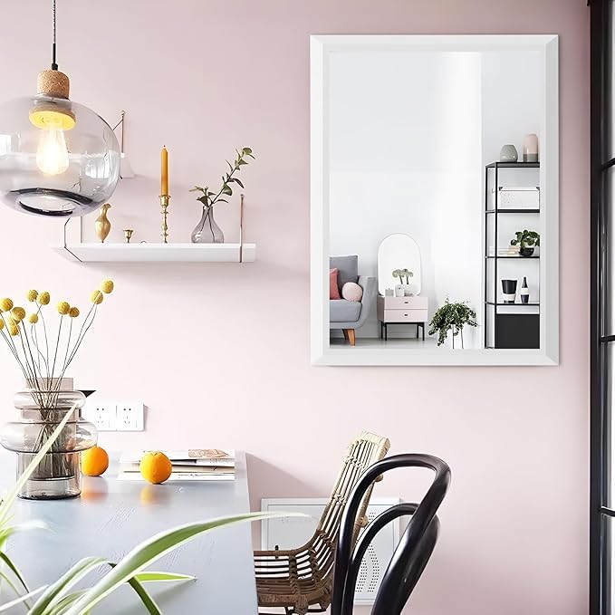 Amorho Bathroom Mirror, 24x30 Inch White Thick Metal Framed Wall Mirrors for Over Sink, Bedroom, Living Room, Entryway, Rectangle Wall-Mounted Mirrors(Horizontal/Vertical).