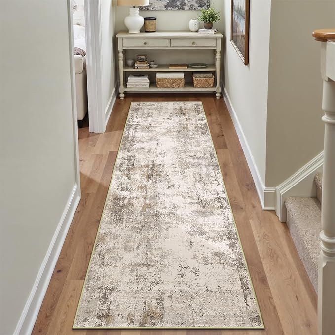 2x7 Washable Runner Rug Brown Grey Neutral Abstract Hallway Kitchen Living Room Bedroom Non Slip Throw Rug Soft Low Pile Indoor Carpet for Entrance Laundry Bathroom