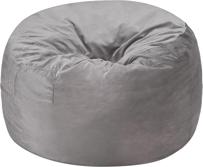Homguava 3FT Bean Bag Chair: 3' Bean Bags with Memory Foam Filled, Large Beanbag Chairs Soft Sofa with Dutch Velet Cover-Light Grey