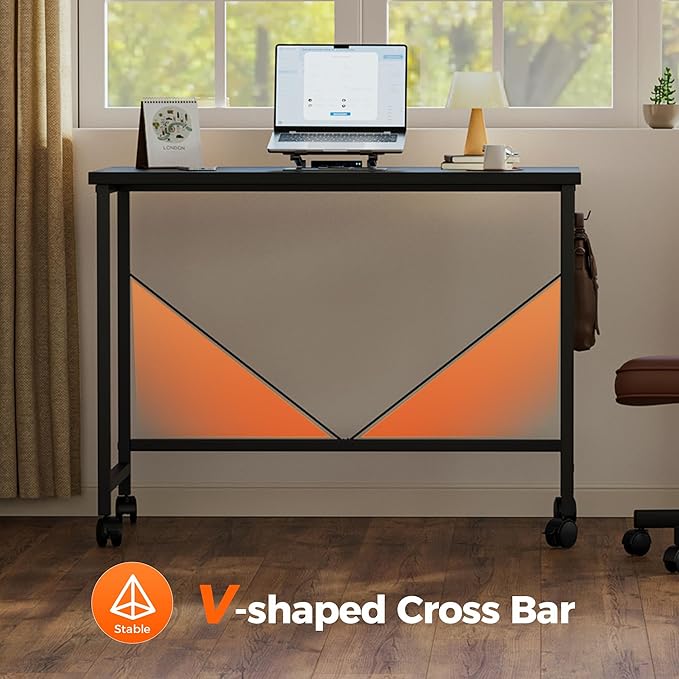 Rolling Computer Desk with Wheels, Gaming Desk for Small Spaces, Modern Simple Style Table for Home Office, Study Writing Table (Caster, Black, 40 inch)