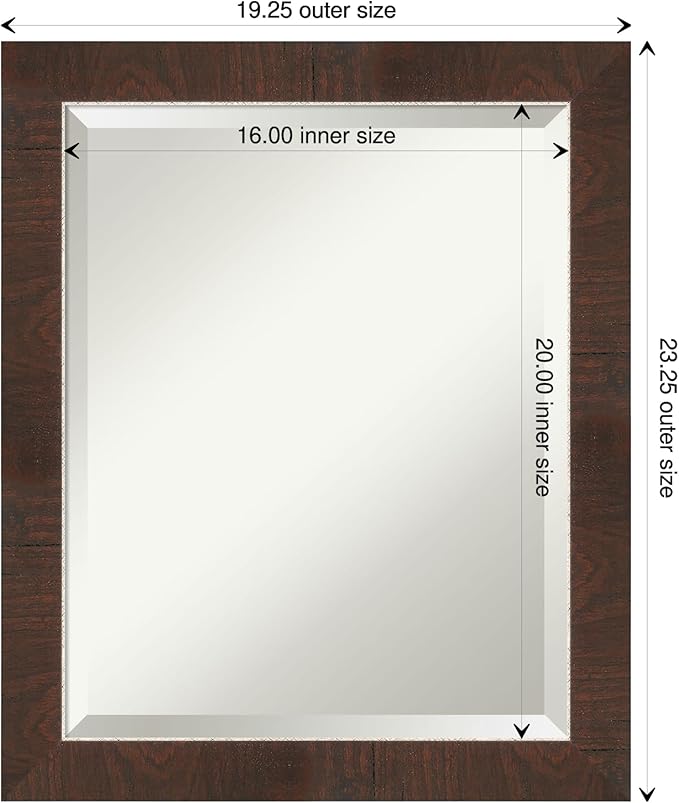 Amanti Art Brown Wall Mirror 23x19 Wildwood Brown Narrow Rectangle Bathroom Mirror for Wall Decor Living Room, Small Rustic Farmhouse Frame, Hangs Horizonally and Vertically, Bathroom Decor, Beveled
