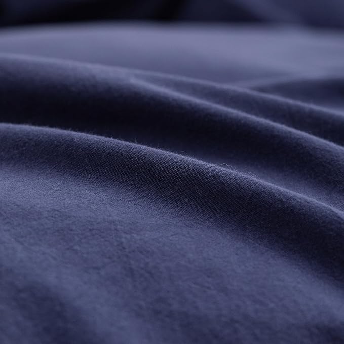 BESTOUCH Duvet Cover Set 100% Washed Cotton Linen Feel Super Soft Comfortable Chic Lightweight 3 PCs Home Bedding Set Solid Navy Blue Queen
