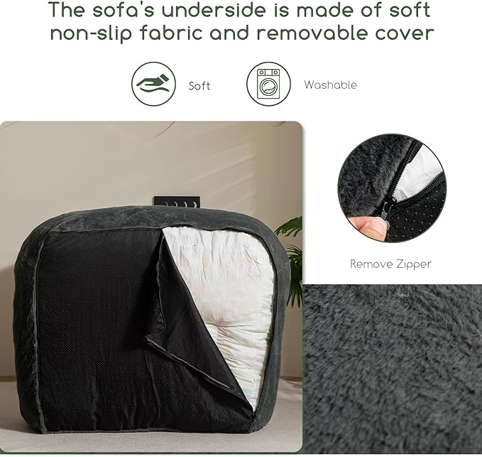 HIGOGOGO Giant Bean Bag Chair for Adults, Big Comfy Sofa Chair for Bedroom Living Room, Bean Bag Lazy Chair for Adults with Armrests for Gaming, Reading, Fur Dark Grey