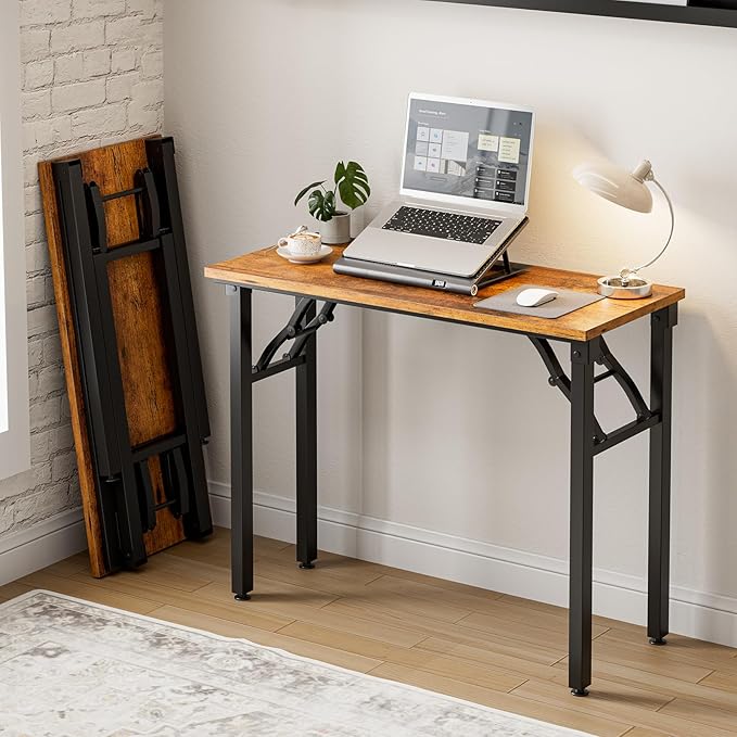 Frylr Small Folding Computer Desk – Portable 35.8 Inch Foldable Laptop Table, Collapsible and Compact for Easy Storage and Fast Setup, Lightweight for Small Spaces, Craft and Study Use, Rustic Brown