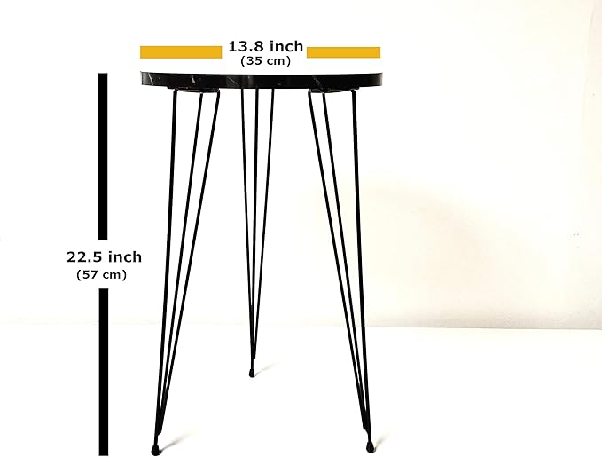PAK HOME Set of 2 End Tables Round Wood Sofa Side Coffee Tables for Small Spaces, Nightstand Bedside Table with Metal Legs for Bedroom, Living Room, Office (Grey Marble High Gloss/Silver Legs)