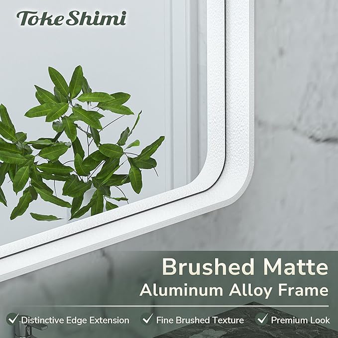 TokeShimi 24 x 32 Inch White Mirror Wall Mirror for Bathroom White Metal Frame Decorative Rectangular Wall Mounted Home Decor Corner Hangs (Horizontal/Vertical) Living Room Entryway