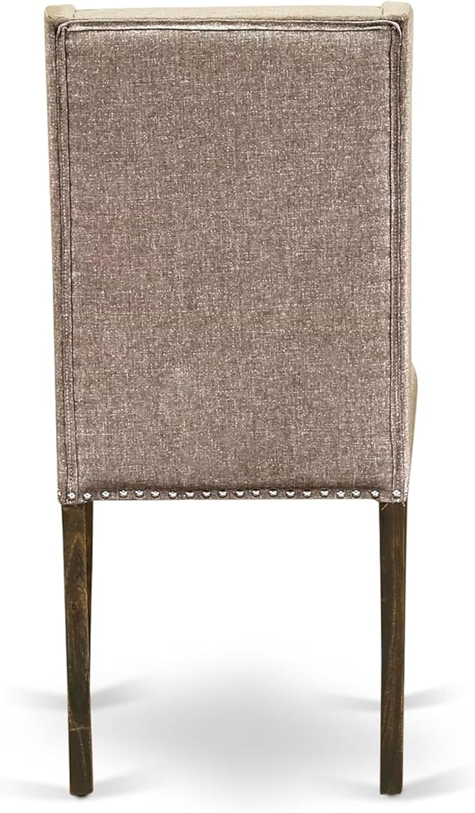 East West Furniture V727FL716-9 9 Piece Modern Dining Table Set Includes a Rectangle Wooden Table with V-Legs and 8 Dark Khaki Linen Fabric Parsons Dining Chairs, 40x72 Inch, Multi-Color