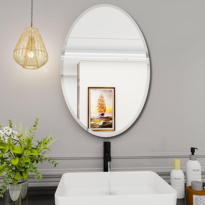 Oval Bathroom Mirror, 24X36 inch Oval Frameless Mirror, Frameless Mirrors for Bathroom,Beveled Bathroom Mirror.