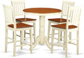 East West Furniture EDVN5-WHI-W 5 Piece Kitchen Counter Height Dining Table Set Includes a Round Wooden Table with Pedestal and 4 Dining Chairs, 30x30 Inch, Buttermilk & Cherry