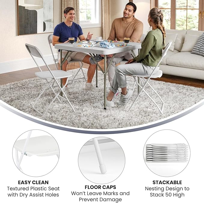 Flash Furniture Hercules Series Plastic Folding Chair - White - 650LB Weight Capacity Comfortable Event Chair - Lightweight Folding Chair
