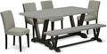 East West Furniture V697AB106-6 6 Piece Dinette Set Contains a Rectangle Dining Room Table with V-Legs and 4 Shitake Linen Fabric Upholstered Chairs with a Bench, 40x72 Inch, Multi-Color