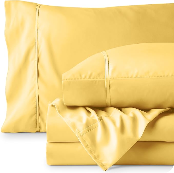 Bare Home King Sheet Set - Luxury 1800 Ultra-Soft Microfiber King Bed Sheets - Double Brushed - Deep Pockets - Easy Fit - 4 Piece Set - Bedding Sheets & Pillowcases (King, Lemon Drop)