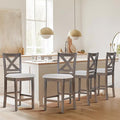 Upholstered Counter Height Bar Stools Set of 4, Modern Kitchen Island Barstools Chairs with Cross Back and Wood Legs for Dining Room Bar, Light Brown Wash