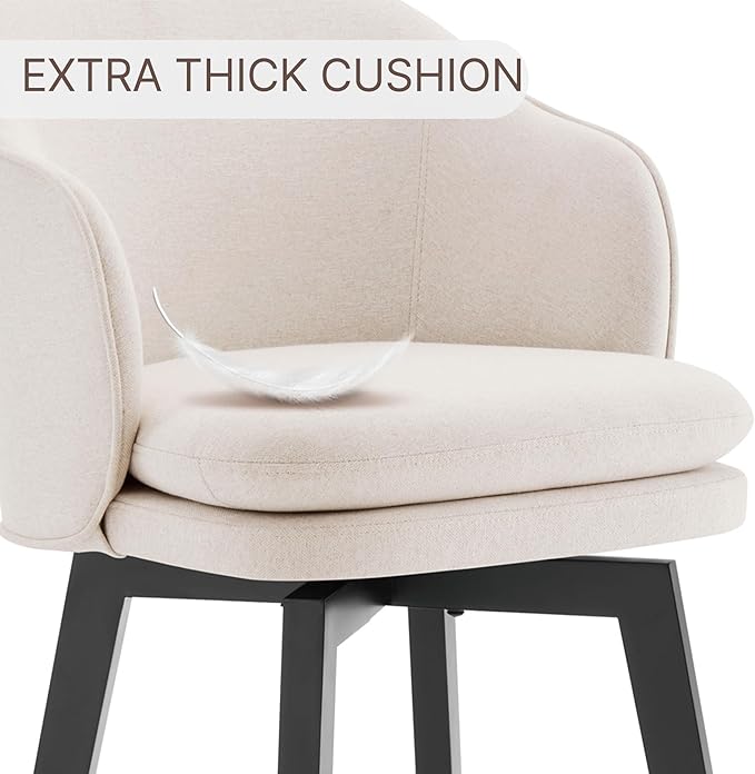 Counter Height Barstools 26 inch Upholstered Swivel Bar Stools with Back and Wood Legs for Kitchen Island,Set of 2,Beige Fabric