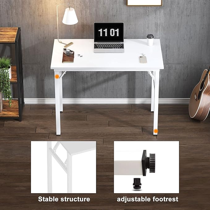 Need Folding Computer Desk - 31.5 Inch Foldable Office Writing Work Study Kids Student Teacher Home Bedroom Table, White