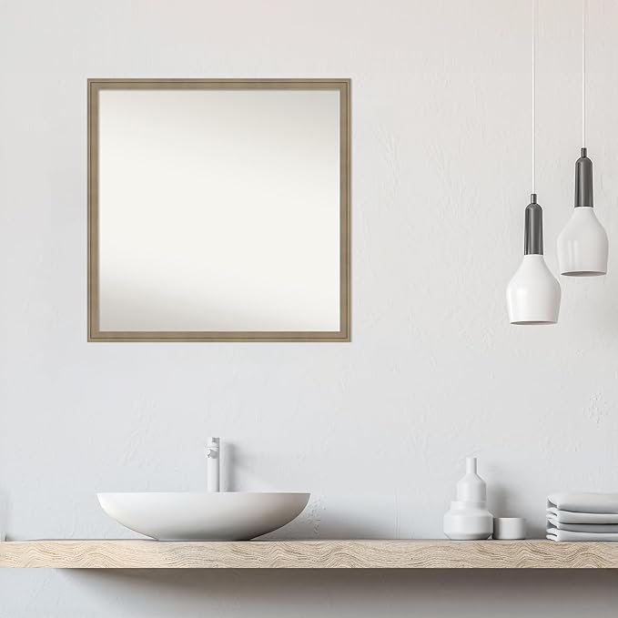 Amanti Art Grey Bathroom Mirror for Over Sink, 28x28 Florence Grey Square Vanity Mirror, Large Casual Frame, Hangs Horizonally and Vertically, Bathroom Wall Decor, Non-Beveled Edge from WI, USA