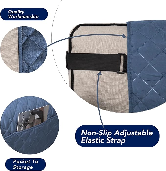 PureFit Reversible Sofa Couch Cover Water Resistant Couch Covers for 3 Cushion, Washable Furniture Cover with Non-Slip Foam and Adjustable Strap for Dogs, Pets (Sofa, Dark Blue/Light Blue)