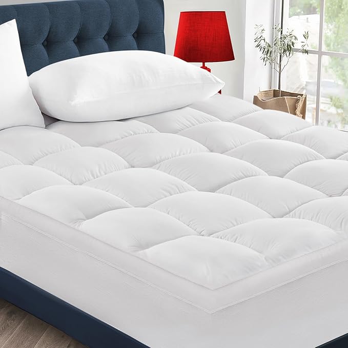 CYMULA King Size Mattress Topper - Extra Thick Cooling Mattress Pad Cover for Back Pain - Soft Mattress Protector Firm Bed Topper Pillow Top with 8-21 Inch Deep Pocket 3D Snow Down Alternative Fill