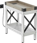 Narrow Side Table, Farmhouse End Table with Charging Station for Small Spaces, with 2 USB and 2 Power Outlets, 21.7" L x 10" W x 21.7" H