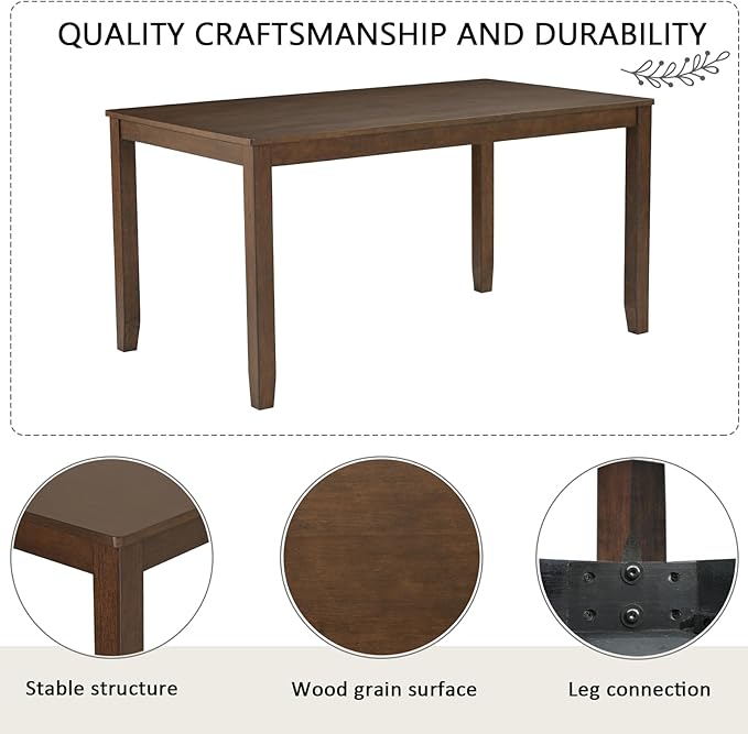 KEIKI 6-Piece Standard Height Dining Table Set with Rectangular Table, 4 Upholstered Chair, Bench, for 6 Person, Farmhouse Rustic Table Set, Easy Assembly, for Kitchen, Dining Room, Dark Walnut