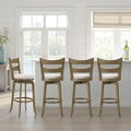 Armen Living Blair 30 in. Putty Brown Bar Height Rubberwood Swivel Barstool with Cream Fabric Seat - Set of 4