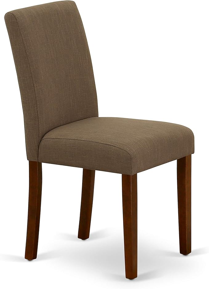 East West Furniture DMAB5-MAH-18 5 Piece Modern Dining Table Set Includes a Round Wooden Table with Dropleaf and 4 Coffee Linen Fabric Upholstered Chairs, 42x42 Inch, Mahogany