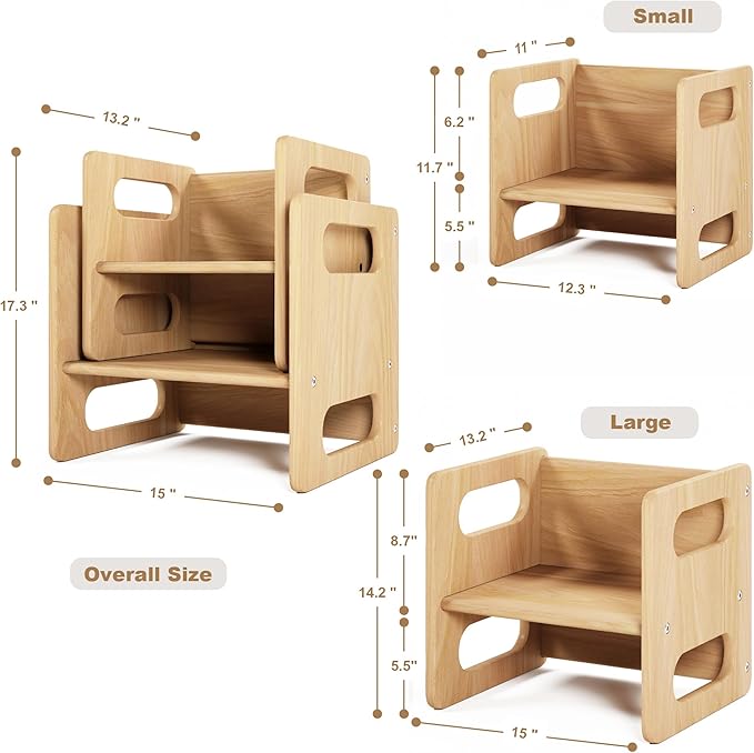 Montessori Weaning Table and Chair Set,Real Hardwood, Desk for Toddler Reading,Snack Time,Playroom,Activity Cube,Step Stool,1-3 Year Old Kids Montessori Furniture