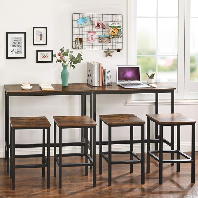 VASAGLE Bar Table, Narrow Long Kitchen Dining Table, Sturdy Metal Frame, Industrial, 15.7 x 39.4 x 35.4 Inches, Rustic Brown and Ink Black ULBT10X