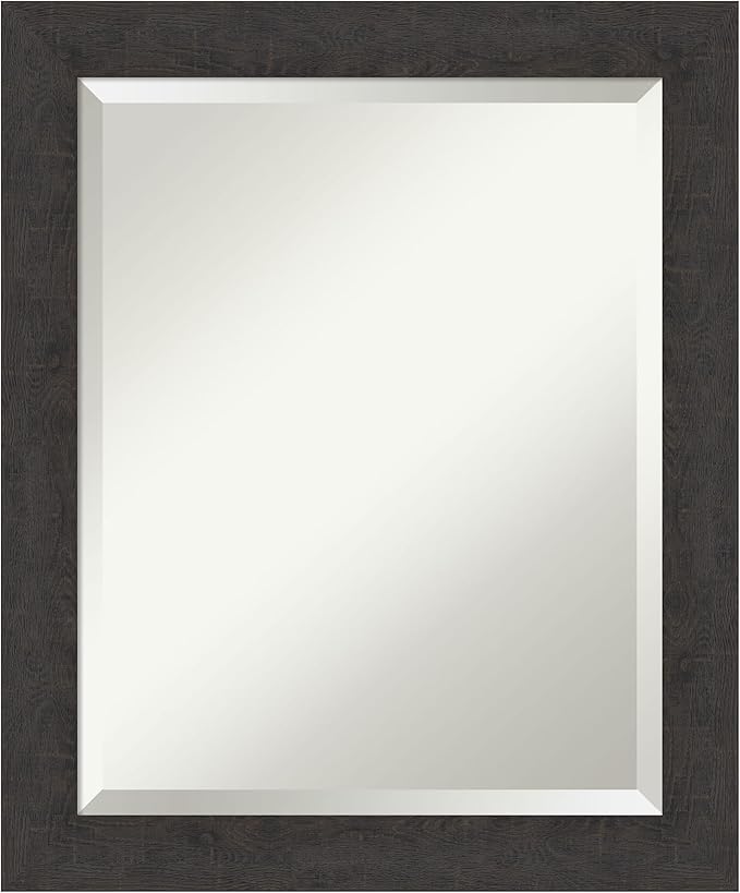 Amanti Art Brown Wall Mirror 24x20 Rustic Plank Espresso Narrow Rectangle Bathroom Mirror for Wall Decor Living Room, Small Rustic Farmhouse Frame, Hangs Horizonally and Vertically, Bathroom Decor