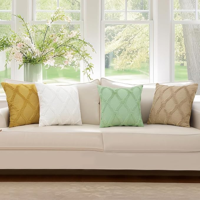decorUhome Throw Pillow Covers 24x24 Inch Set of 2, Soft Plush Faux Fur Wool Sage Green Couch Pillow Covers, Decorative Neutral Pillow Cases for Bed Sofa Living Room Home Decor