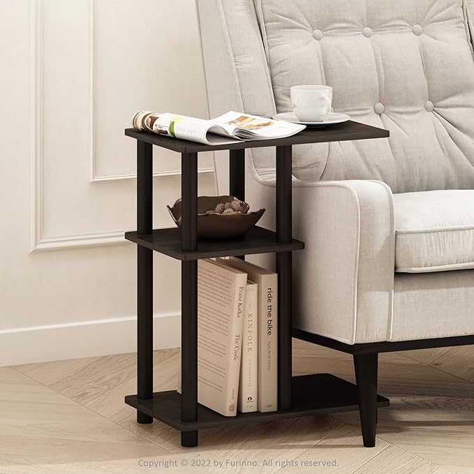 Furinno Turn-N-Tube C-Shape Sofa Side Table, Espresso/Black, Plastic Pole Without Caster