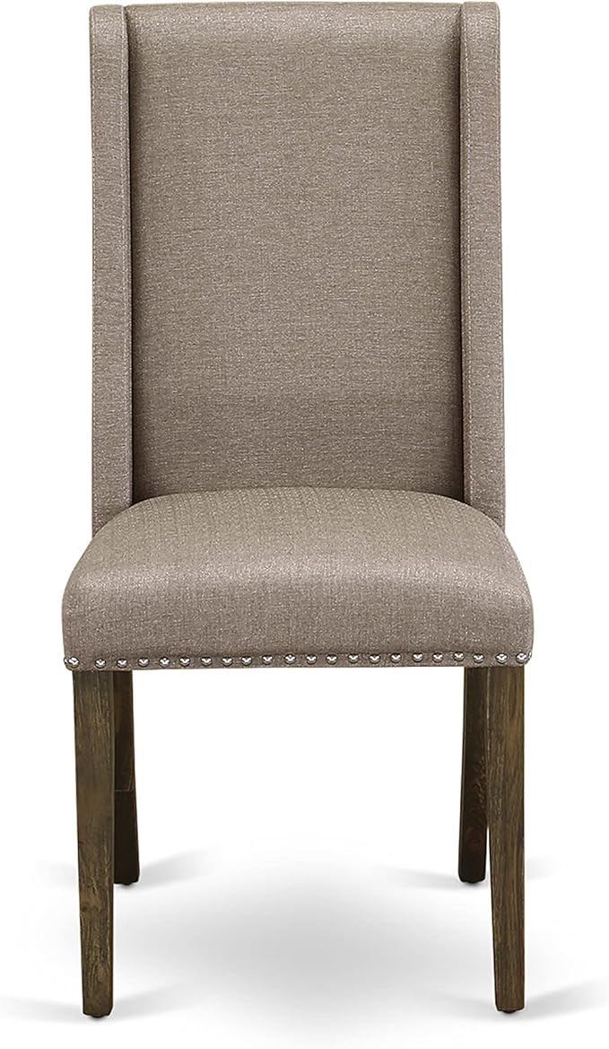 East West Furniture X797FL716-6 6 Piece Dining Table Set Contains a Rectangle Kitchen Table with X-Legs and 4 Dark Khaki Linen Fabric Parson Chairs with a Bench, 40x72 Inch, Multi-Color