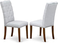 East West Furniture ELP8T05 Elsa Parson Dining Chairs - Button Tufted Nailhead Trim Grey Linen Fabric Upholstered Chairs, Set of 2, Walnut